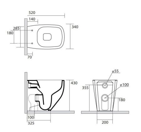 Унитаз приставной AXA WHITE JAM 3312601 NoRim безободковый напольный