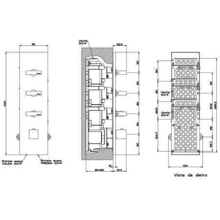 Gessi Rettangolo Встраиваемый термостатический смеситель, подключение на 3/4”, с 3мя независимыми выходами, внешняя часть, цвет: хром