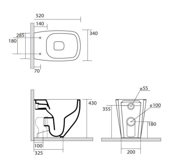 Унитаз приставной AXA WHITE JAM 3312601 NoRim безободковый напольный