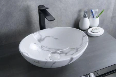 Раковина Gid Mnc138C 41x34 на столешницу камень глянцевая