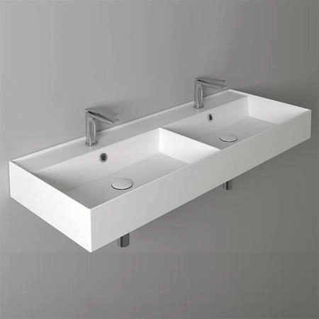 Simas Agile Раковина 121х46 см, 2 отв., двойная, с переливом, цвет: белый