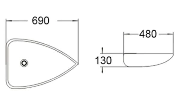 Раковина SantiLine SL-1033 69x48 на столешницу керамическая Белый