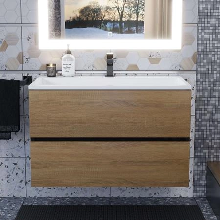 Тумба с раковиной для ванной для ванной Uperwood Barsa 70 см, раковина белая, подвесная тумба черная/дуб сонома