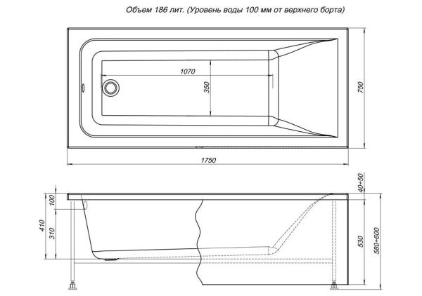 Акриловая ванна Aquanet Bright 175x75