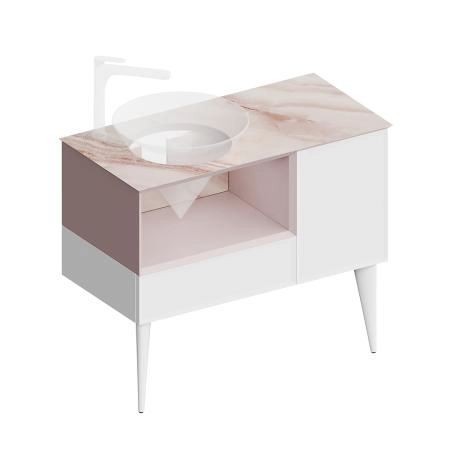Тумба Kerama Marazzi CONO КОНО CO.97\MAL подвесная с открытой полкой и ящиками 97, белая матовая-мальва