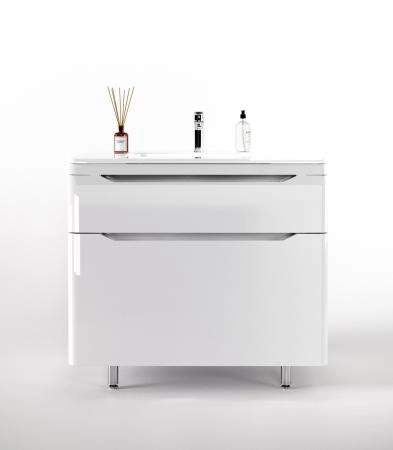 Тумба напольная Style Line Марелла 90 (2 ящ.) Люкс антискрейтч белый глянец, PLUS