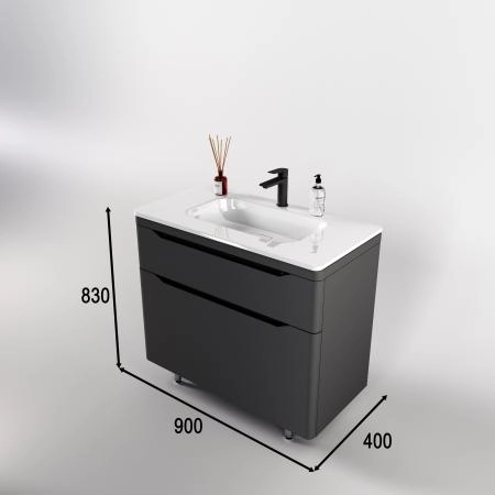 Тумба напольная Style Line Марелла 90 (2 ящ.) Люкс антискрейтч серый, PLUS