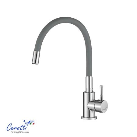 Cмеситель для кухни CeruttiSPA АТЭНА H-G (ATENA H-G) из нержавеющей стали, цвет хром, излив серый