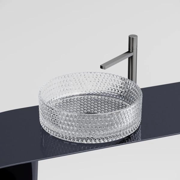 Умывальник чаша накладная круглая (прозрачная) Cristal 360x360x112мм