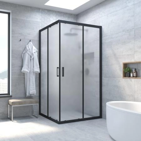 Душевой уголок Vegas-glass ZA NOVO h2000 100 02М 10, профиль черный матовый, стекло сатин