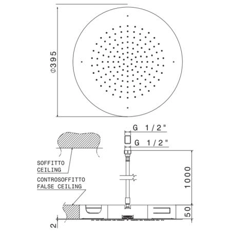 Newform Head Showers Верхний душ d40см, круглый, монтаж в потолок, 1 источник, G1/2" , цвет: хром