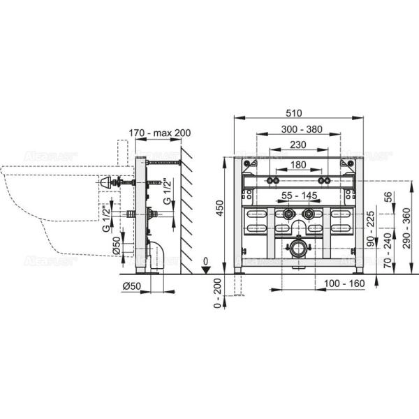 Монтажная рама AlcaPlast A105/450 для биде