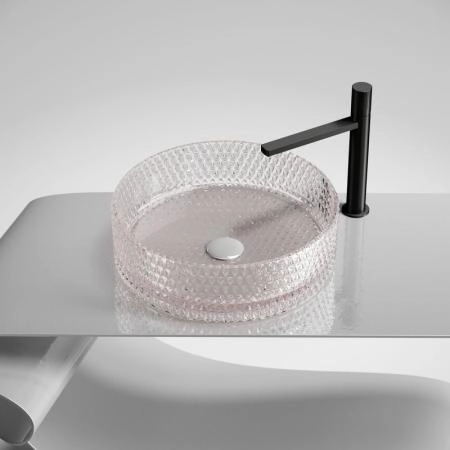 Умывальник чаша накладная круглая (цвет розовый) Cristal 360x360x112мм