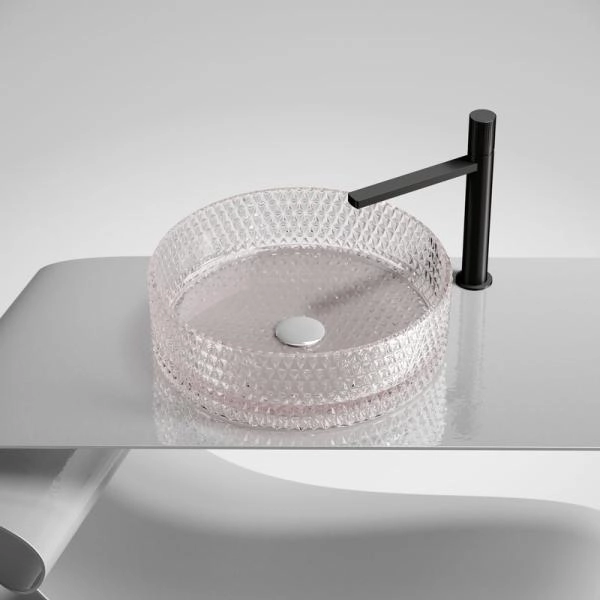 Умывальник чаша накладная круглая (цвет розовый) Cristal 360x360x112мм