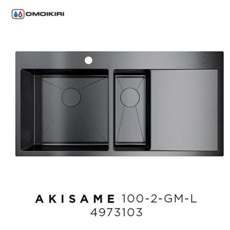 Кухонная мойка Omoikiri Akisame 100-2-GM-L 4973103, 1000x510, вороненая сталь
