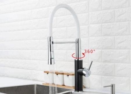 Смеситель для кухни Frap F4452-7 белый-черный, гибкий излив