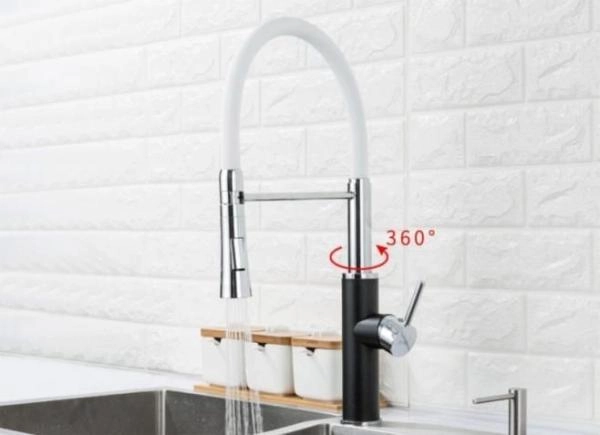 Смеситель для кухни Frap F4452-7 белый-черный, гибкий излив