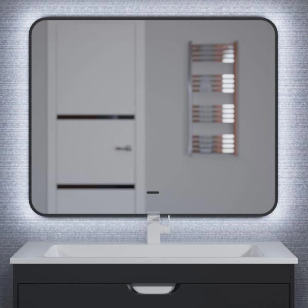 Зеркало для ванной с подсветкой Uperwood Modul 100*80 см, бесконтактный сенсор, антизапотевание, черное, холодная подсветка