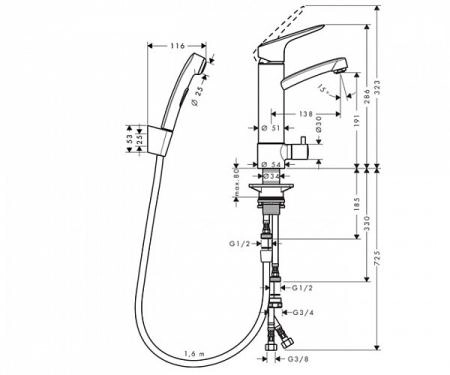 Смеситель для раковины с гигиенической лейкой Hansgrohe Logis 31515000 хром
