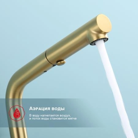 Смеситель RAGLO R86.49.03, с выдвижным изливом, золотой сатин