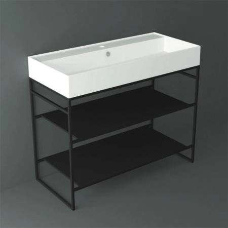 Simas Agile Структура металлическая 101x46xh72см, напольная, для раковины с 1 отв., AG101, с 2 полками, цвет: черный матовый