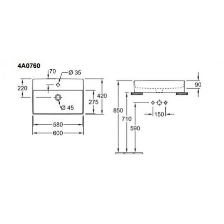 Раковина Villeroy&Boch MEMENTO 2.0 4A076001 60х42см накладная