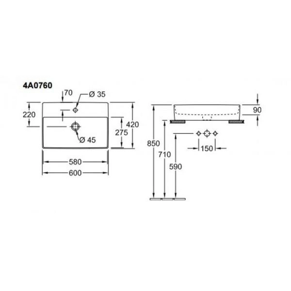Раковина Villeroy&Boch MEMENTO 2.0 4A076001 60х42см накладная