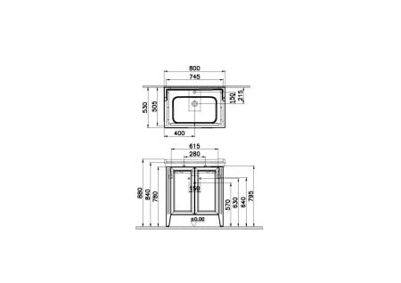 Тумба с раковиной  VitrA Valarte  62154 80 см матовая серая МДФ