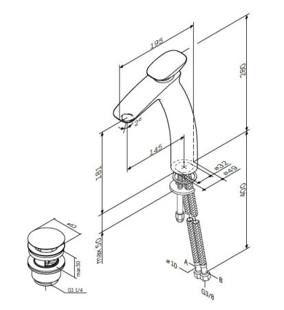 Смеситель для раковины Am.Pm Spirit 2.0 F70A92200 с донным клапаном,хром