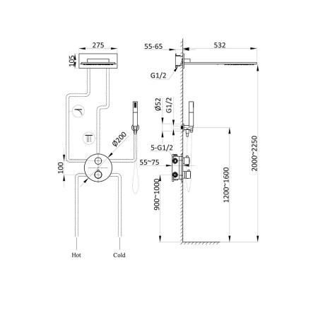 Душевой комплект Vincea VSFW-104TCH термостатический встраиваемый, двухрежимный, хром