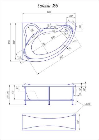 Акриловая ванна 1Marka Catania 160х100 см левая без гидромассажа