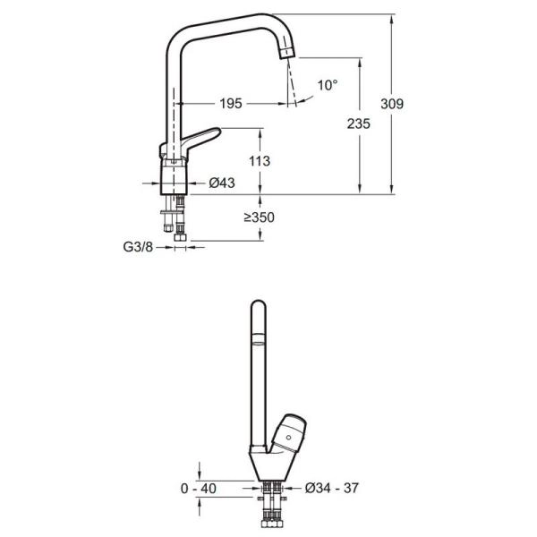 Смеситель Jacob Delafon BRIVE E75770-CP для кухни хром