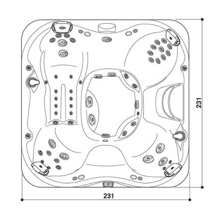 Jacuzzi J375 Минибассейн 231x231x95см, отдельностоящий, Bluewave Stereo System, панель Modern hardwood, цвет акрила: Platinum