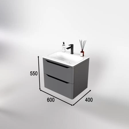 Тумба подвесная Style Line Марелла 60 (2 ящ.) Люкс антискрейтч серый, PLUS