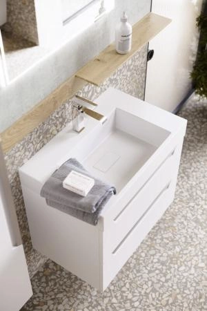 Подвесная тумба AQWELLA Cube CUB0107GR в сером матовом цвете с двумя ящиками с умывальником из литьевого мрамора