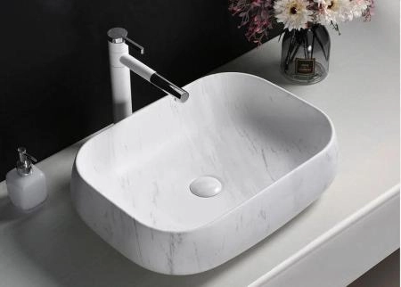 Раковина Cerutti SPA CR0086 MMW1 накладная, мрамор матовый белый, прямоугольная 565х400х145