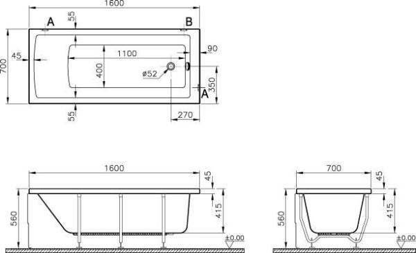 Ванна акриловая Vitra Neon 160х70 см 52520001000