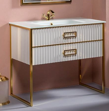 Тумба Boheme MONACO 100см h84см белая глянец + золото под раковину моноблок 866-100-WG