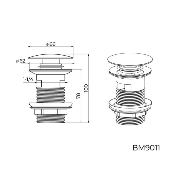 Донный клапан KNOTLOR BM9011WY, с переливом белый