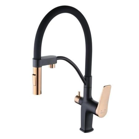 Смеситель Lemark Bronx LM3761BLR для кухни с подключением к фильтру с питьевой водой , черный/золото