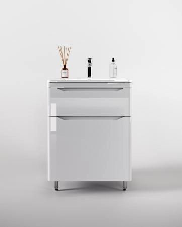Тумба напольная Style Line Марелла 60 (2 ящ.) Люкс антискрейтч белый глянец, PLUS