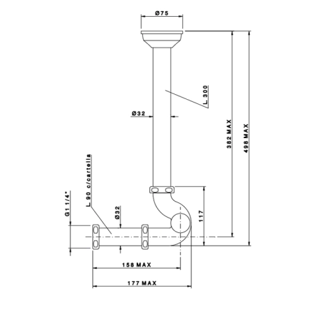 Nicolazzi Complementi Сифон S 1”1/4 без донного клапана для биде, цвет: бронза