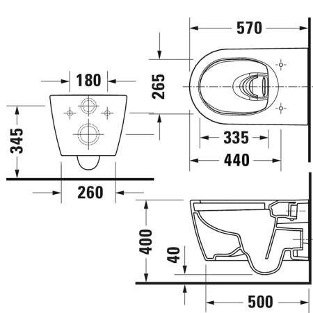 Duravit Bento Starck Box Унитаз подвесной 37.3x57см, безободковый . с сиденьем, HygieneGlaze, цвет: белый глянцевый,