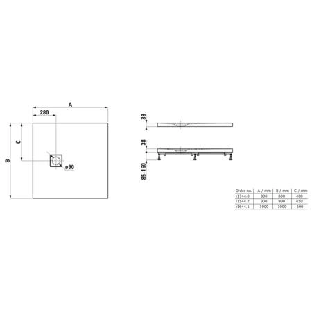 Laufen Solutions Душевой поддон 100x100см., ультратонкий, квадратный, Marbond®, цвет: белый матовый