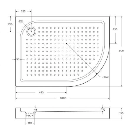 Поддон для душа BelBagno 100x80 асимметричный акрил TRAY-BB-RH-100/80-550-15-W-L