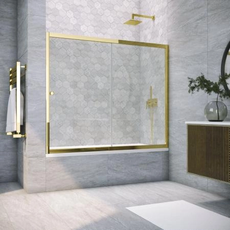 Шторка на ванную Vegas-glass ZV TUR NOVO 150 09 01, профиль золото глянцевое, стекло прозрачное