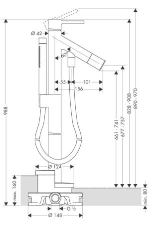 Axor Starck 10456000 Смеситель для ванны однорычажный напольный для 10452180