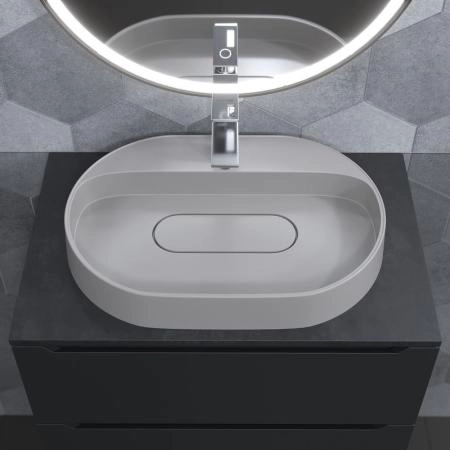 Раковина накладная кварцевая Uperwood Tanos Quartz 55х40х10 см, овальная, белая матовая, жасмин