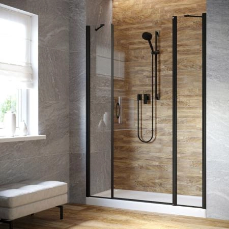 Душевая дверь Vegas-glass EP-2F LUX 140 02М 01 R, профиль черный матовый, стекло прозрачное