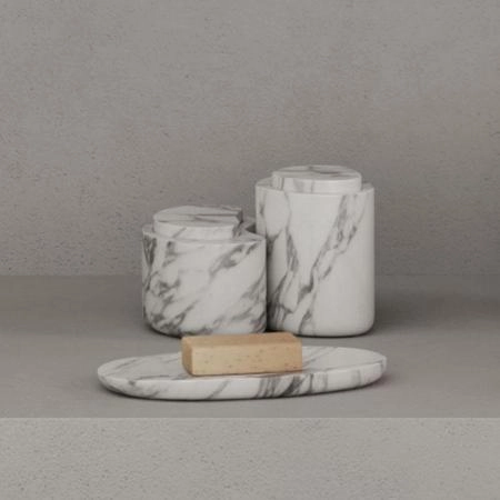 Dea Design Marble Контейнер с крышкой, 15х9.2хh8.5см., настольная, из мрамора, цвет: Statuario White